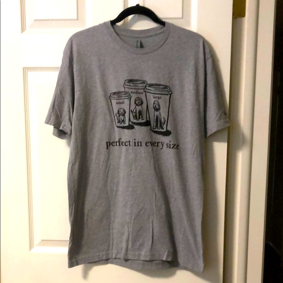 Tops - Womens Doodle Dog Perfect in every size coffee cup tee shirt sz L heather gray